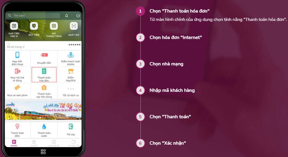 thanh toán tiền mạng fpt qua momo