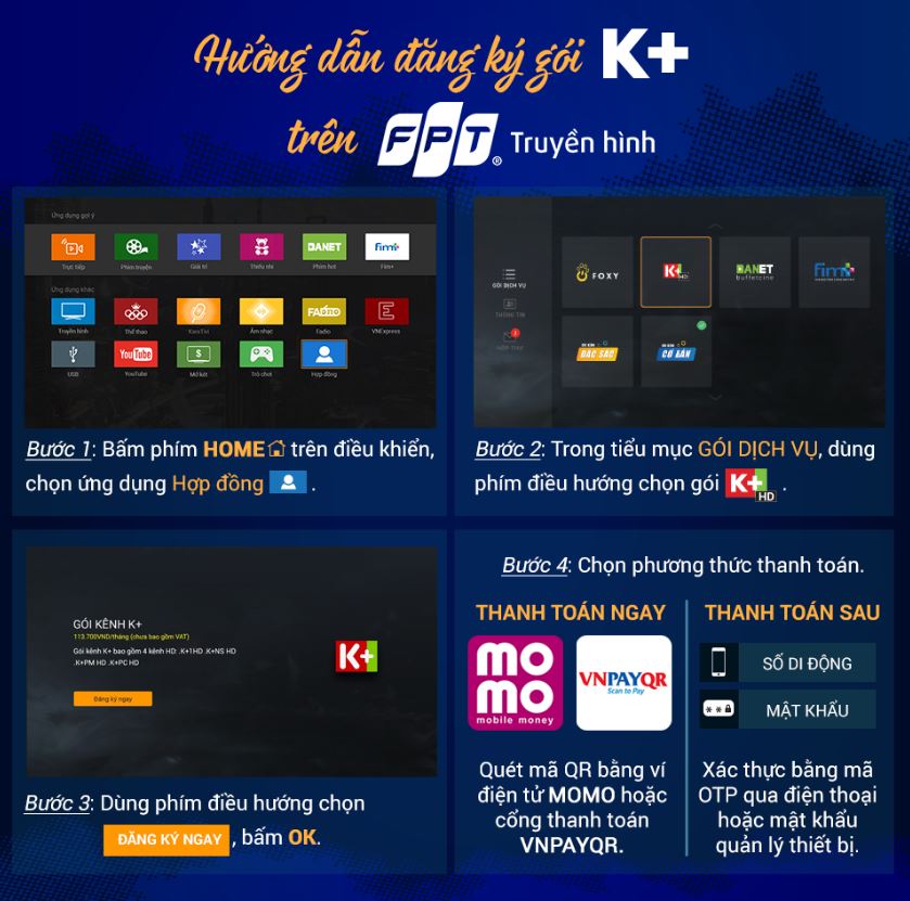 Truyền hình K+ trên FPT Play Hướng dẫn đăng ký gói K+ trên truyền hình FPT