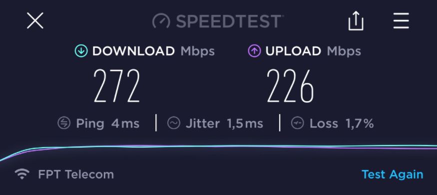 Kết quả kiểm tra tốc độ mạng qua Speed test1