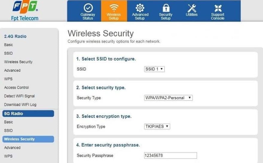 cài đặt sóng 5ghr trên modem wifi FPT
