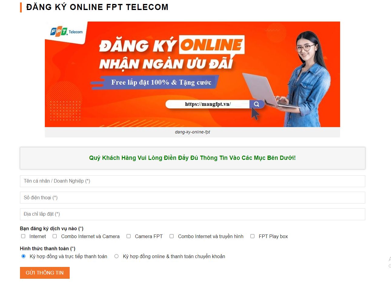 Đăng ký online dịch vụ lắp mạng FPT Đăng ký online dịch vụ lắp mạng FPT